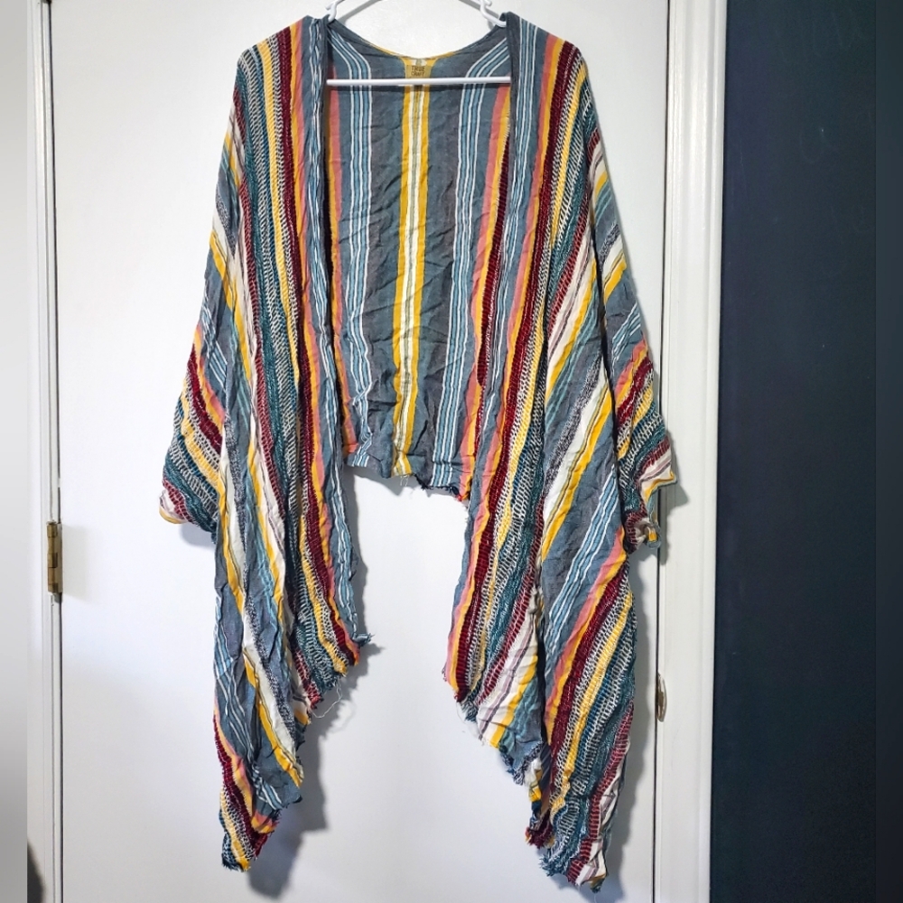 True Craft Womens Size 3X Colorful Striped Kimono Shawl with Open Weave